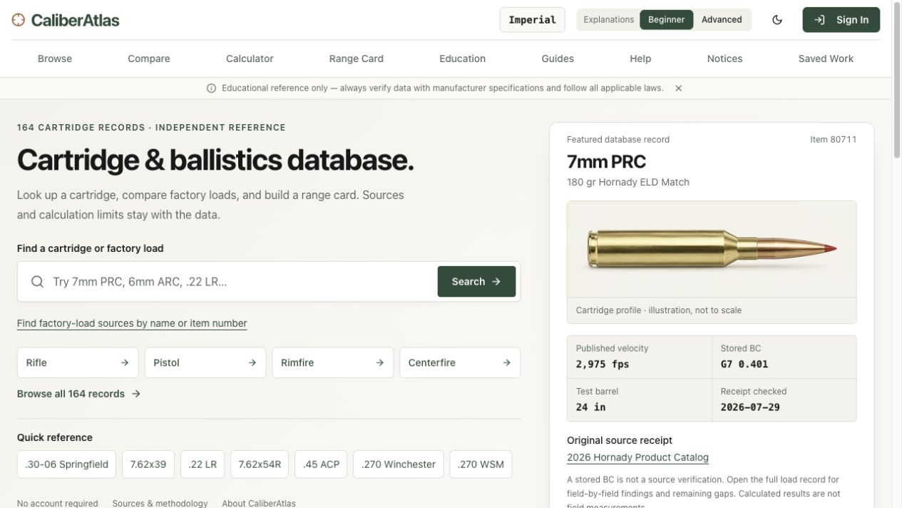 The Caliber Atlas public reference website